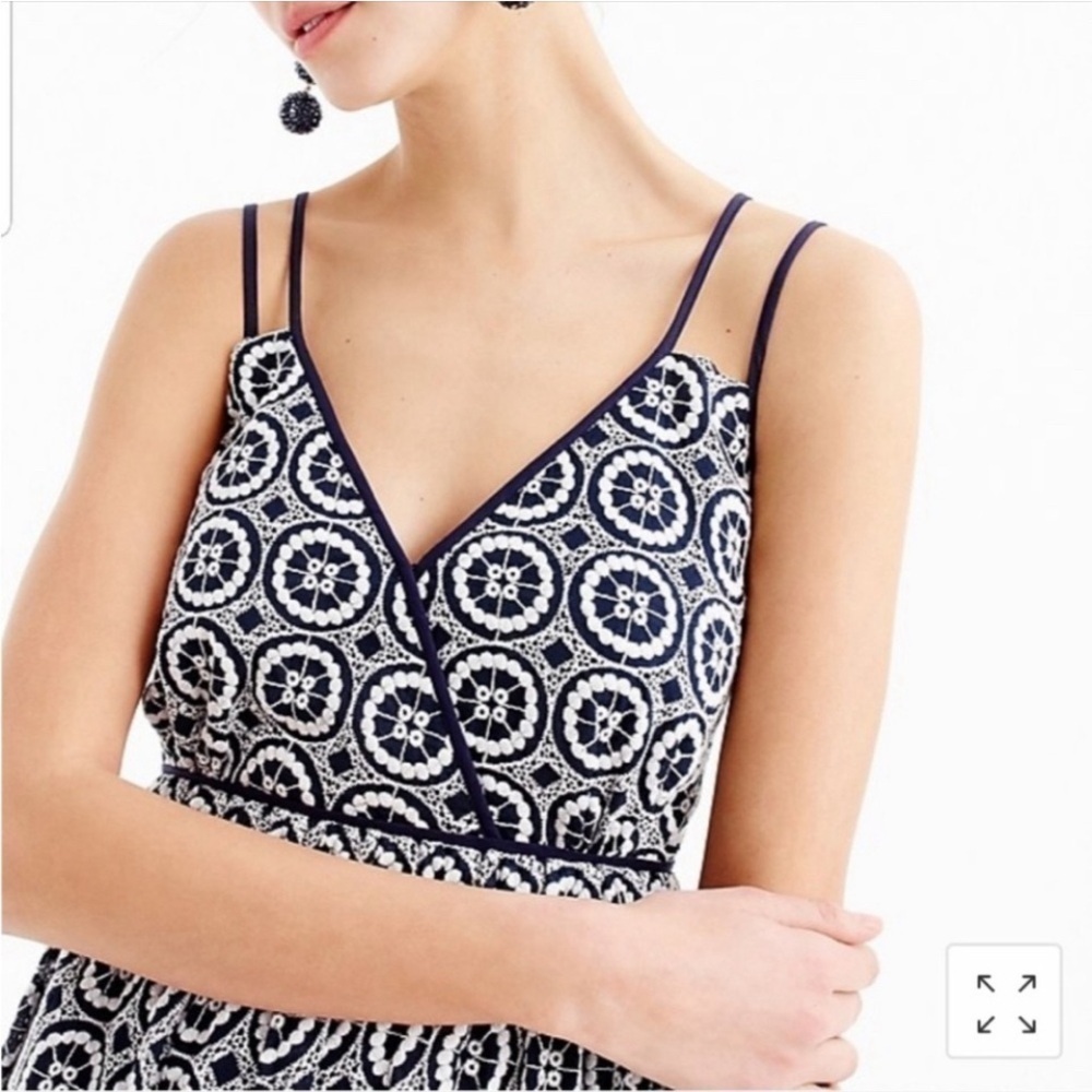 J.Crew double strap, sundress fully line size 6P embroidered navy blue and white